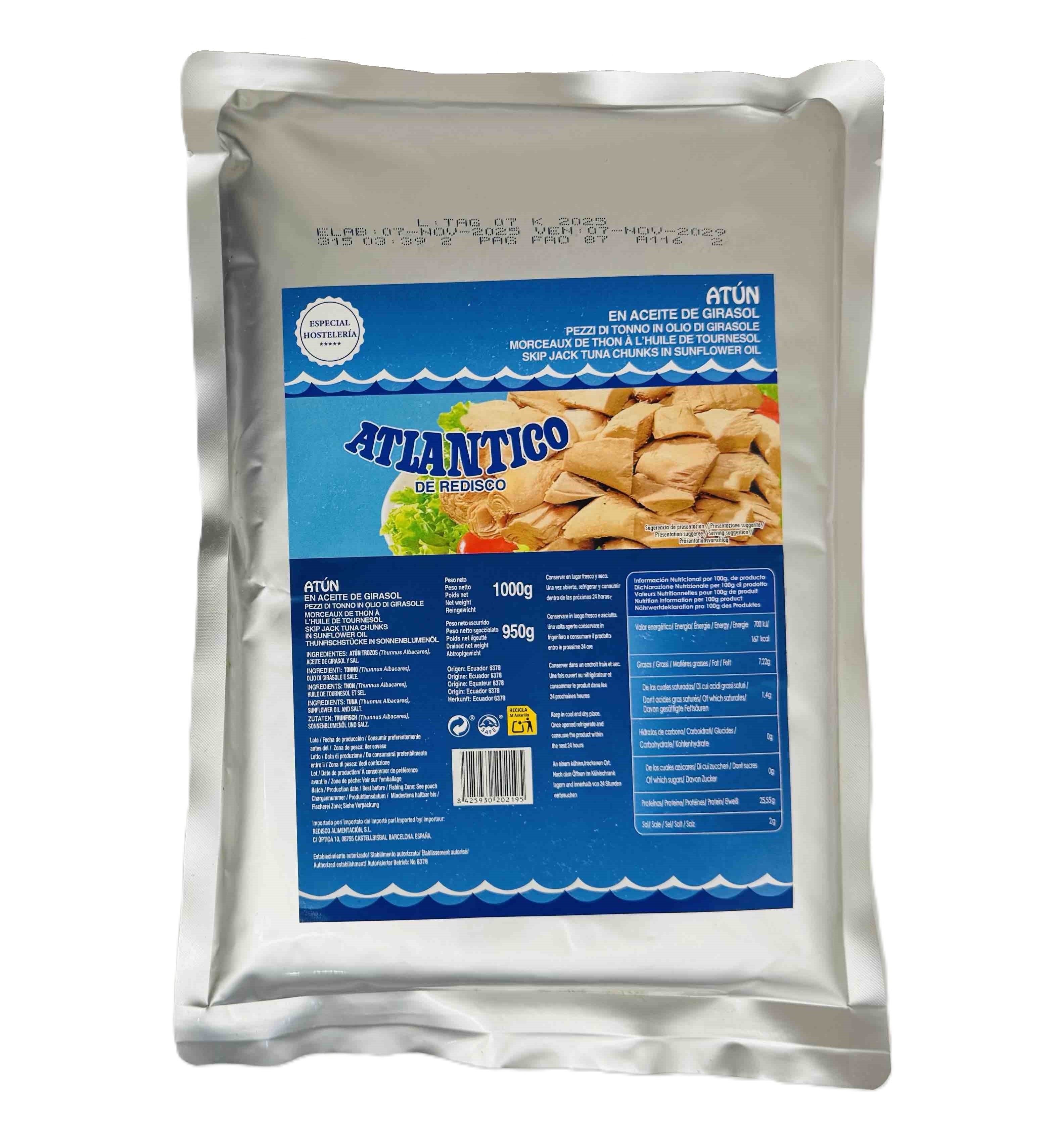 Тунець в олії ATLANTICO DE REDISCO Skip Jack Tuna Chunks in Sunflower Oil