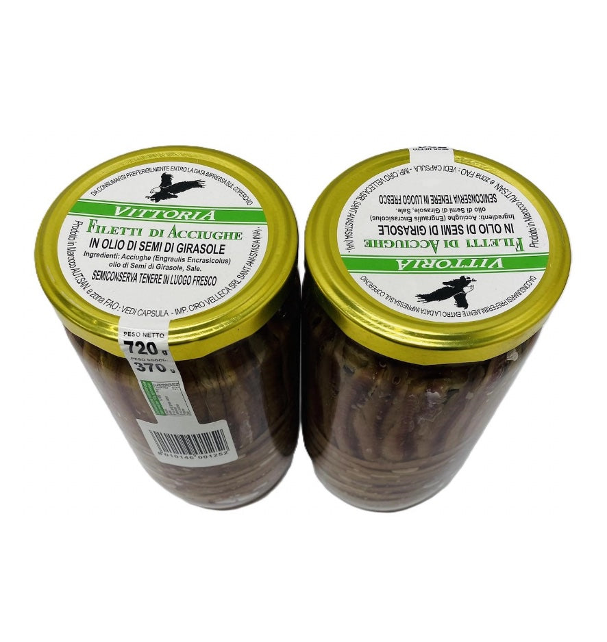 Анчоуси в олії VITTORIA. Filetti di Acciughe in olio di semi di girasole